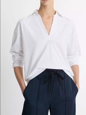 Vince Easy Pima Cotton Long Sleeve Polo Shirt
Women's L White V-Neck NWT